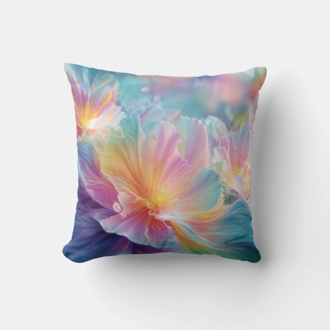 Coussin Explosion florale cosmique abstraite en pastel (Recto)