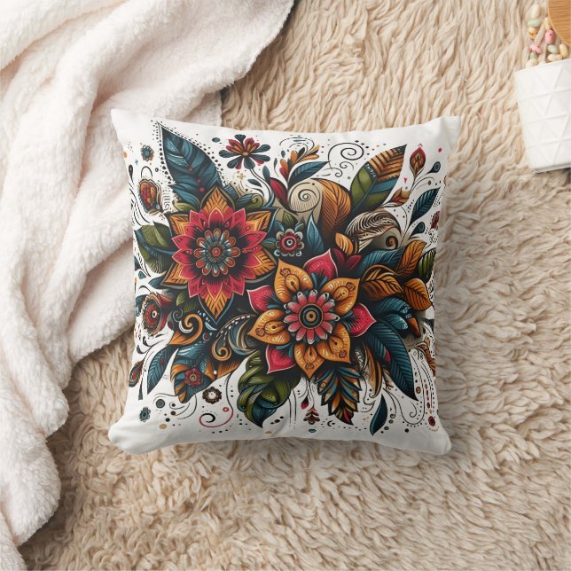 Coussin Explosion florale vibrante avec des motifs complex (Couverture)