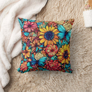 Coussin Explosion florale vibrante par Doodle