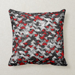 Coussin Explosion géométrique noire et rouge