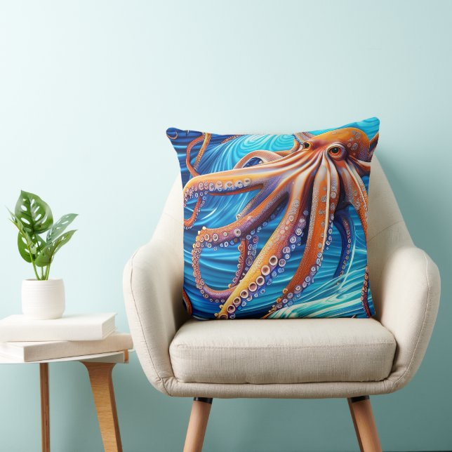 Coussin Expressionnisme majestueux Octopus Blue Ocean Wave (Chaise)