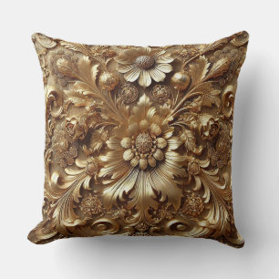 Coussin Exquis Motif Floral en Luxueux Golden Baroque