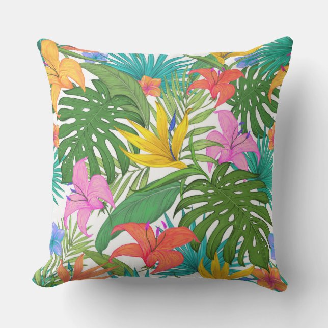 coussin extérieur à fleurs tropicales (Recto)