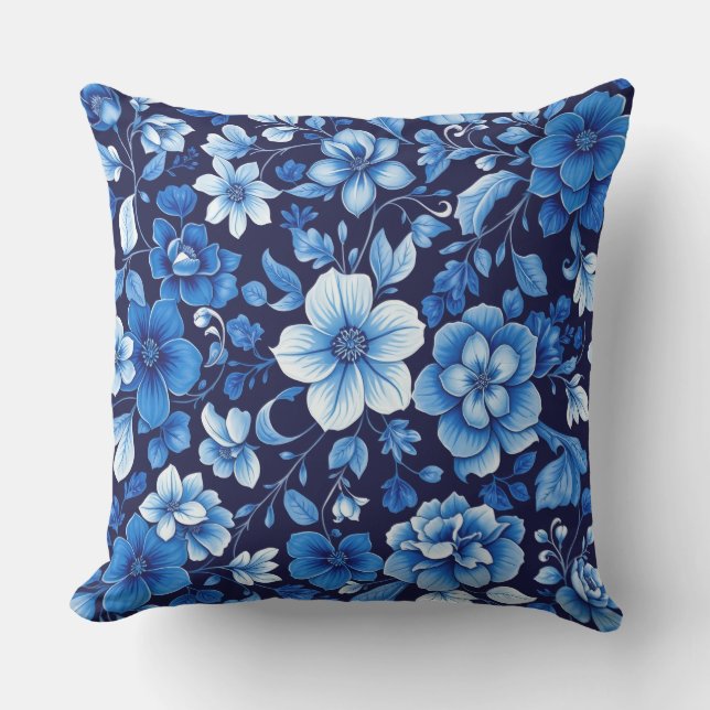 coussin extérieur à motif floral bleu (Recto)