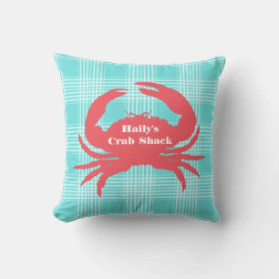 Coussin extérieur Aqua Plaid et Coral Crab