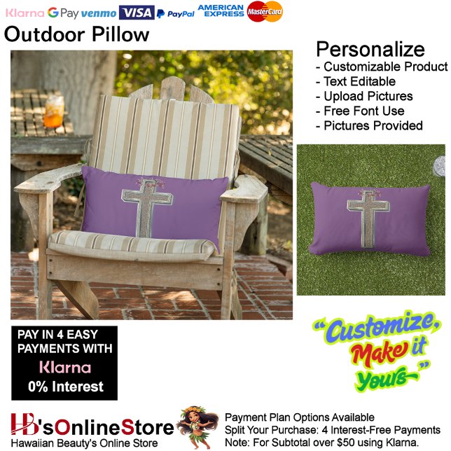 Coussin extérieur avec Arrière - plan violet (Cross Outdoor Throw Pillow with Purple Background.)