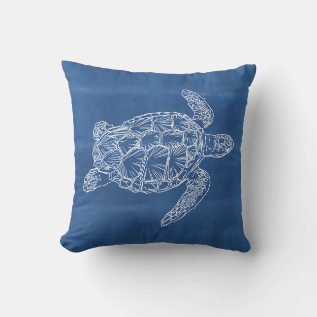 Coussin extérieur bleu de la tortue marine (Recto)