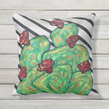 coussin extérieur de cactus sur la rayure noire et