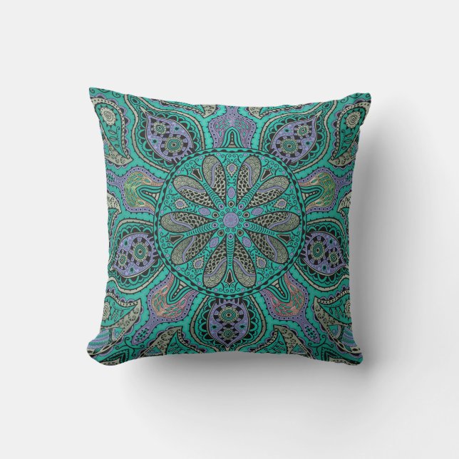 Coussin extérieur de mandala vert pourpre (Recto)