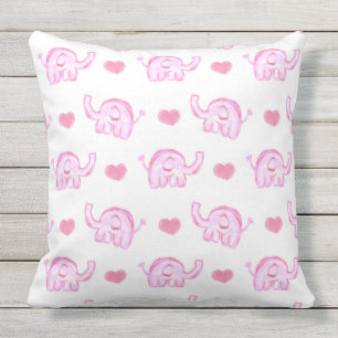 coussin extérieur d'éléphants roses d'aquarelle
