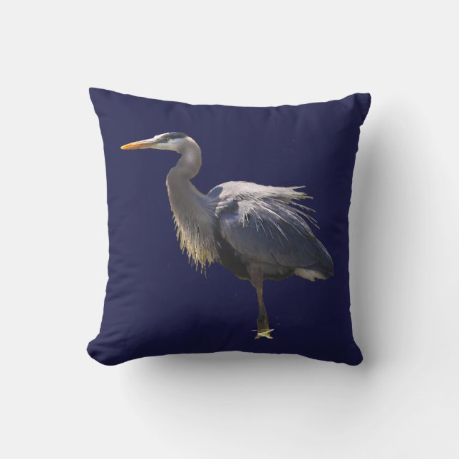 Coussin extérieur d'oiseau de héron de grand bleu (Recto)