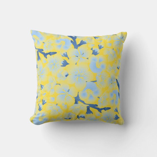Coussin Extérieur Jaune Avec Fleurs Bleues (Recto)