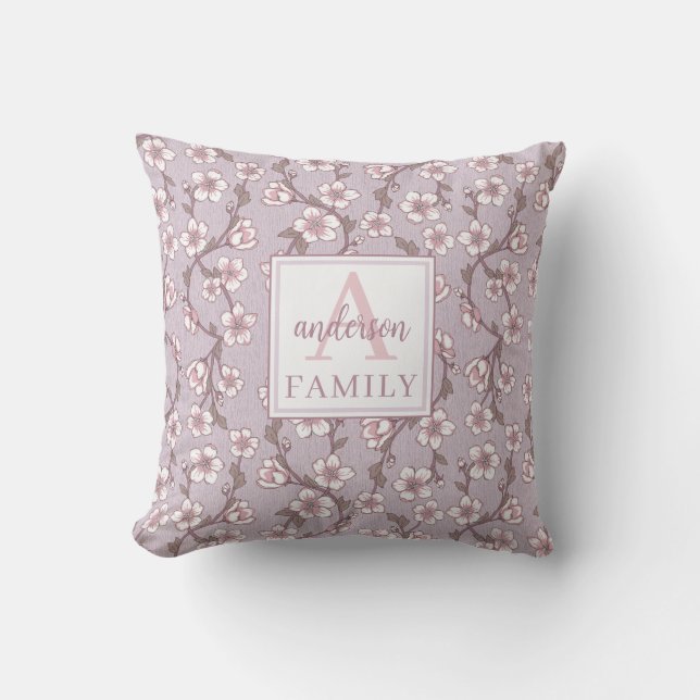 Coussin extérieur Lavender Floral Monogram (Recto)