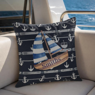 Coussin Extérieur Marin & Ancre Bleu Marine