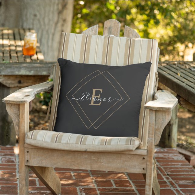 Coussin extérieur noir personnalisé avec nom (Chaise)