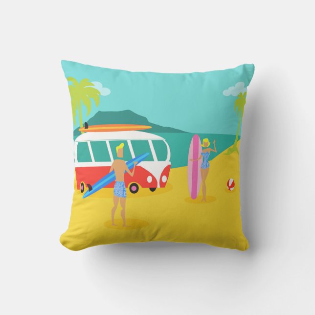 Coussin extérieur Retro Surfer Couple (Recto)
