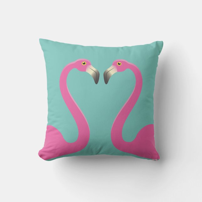 Coussin Extérieur Turquoise Flamingos S'Embrassant (Recto)