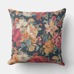Coussin Extraordinaire Fleurs rouges roses et bleues jaune