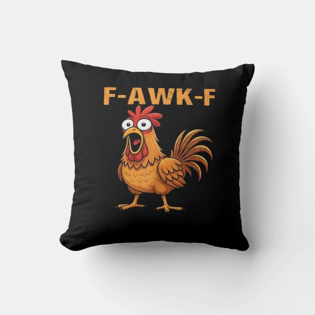 Coussin F-Awk-F Poulet F-Caw-F Coq Humour Drôle Mème (Recto)