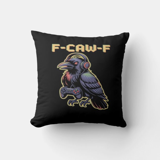 Coussin F-Caw-F Corbeau de jeu avec casque - Stream Edgy (Recto)