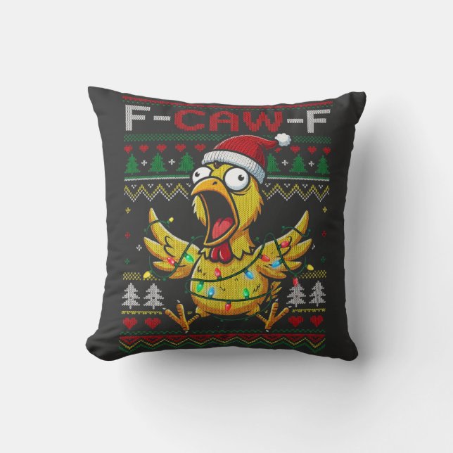 Coussin F-CAW-F Poulet qui hurle Noël laid (Recto)