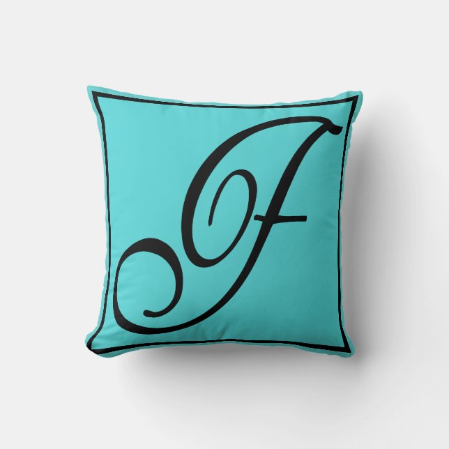 Coussin F - La lettre F sur fond aqua (Recto)