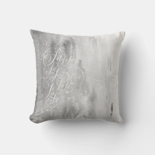 Coussin Fa la la - Élégante Lettre de Noël Grisée Frosty
