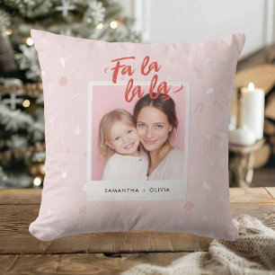 Coussin Fa La La La Blush rose moderne Photo de Noël