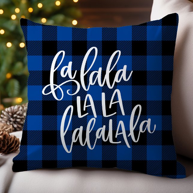 Coussin Fa La La La La carreau de Noël bleu Buffalo (Créateur téléchargé)