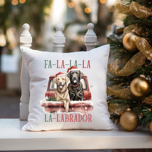 COUSSIN FA LA LA LABRADOR CHIEN CHIEN RED TRUCK FURRY NOËL (dog themed home decor for labrador owner and golden retriever lover  FA LA LA LA CHRISMTAS)