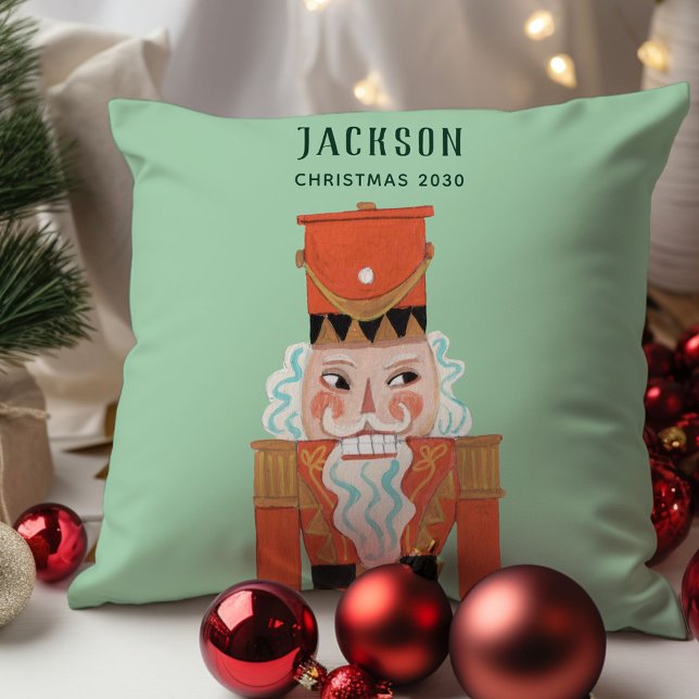 Coussin Fa La La Noël Casse-Noisette Danseur de ballet ver (Classic Traditional green red Nutcracker Christmas kids children throw pillow.)