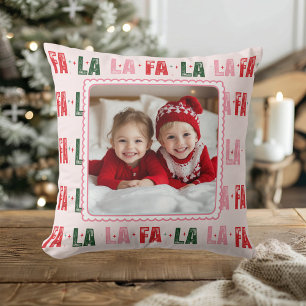 Coussin Fa La La Photo de Noël personnalisée