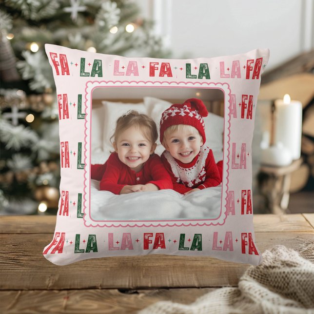 Coussin Fa La La Photo de Noël personnalisée (Créateur téléchargé)