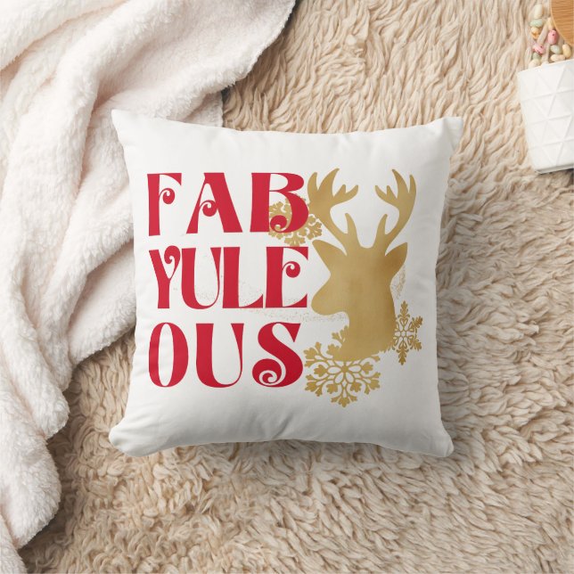 Coussin Fab-Yule-Ous Christmas Reindeer Red & Gold (Couverture)