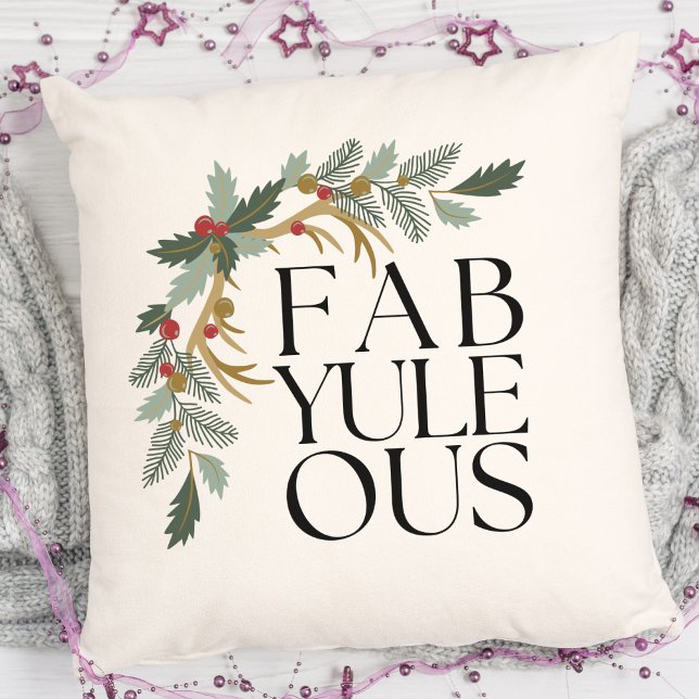 Coussin Fab-Yule-Ous Noël moderne Vert, Rouge et Or (Créateur téléchargé)