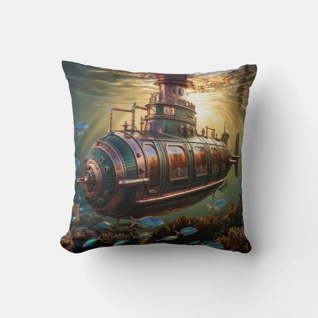 Coussin Fabrique Steampunk sous-mariner bateau (Recto)