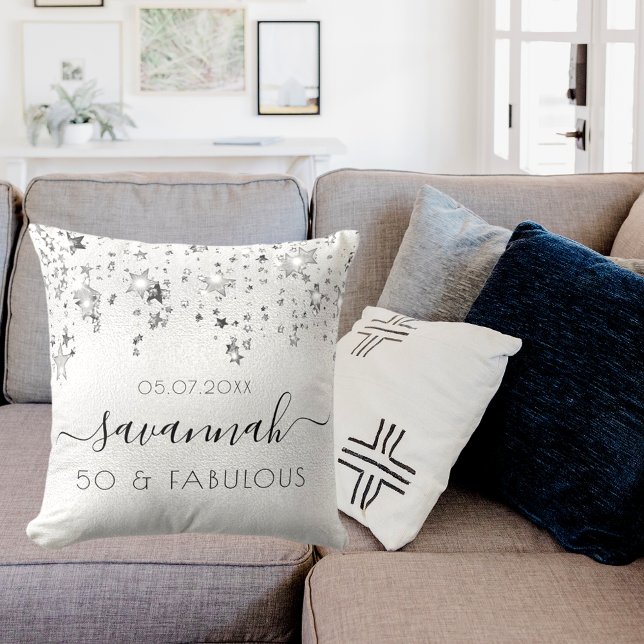 Coussin Fabuleux anniversaire argent monogramme scintillan (Créateur téléchargé)