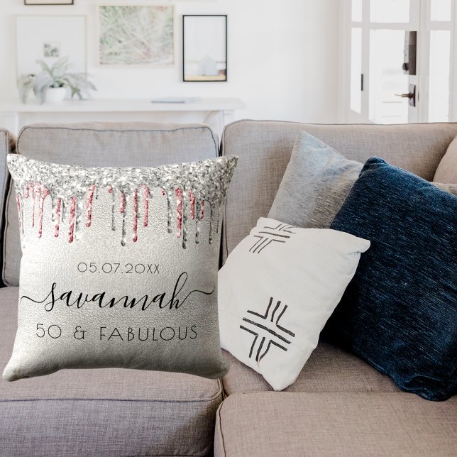 Coussin Fabuleux anniversaire argent rose parties scintill (Créateur téléchargé)