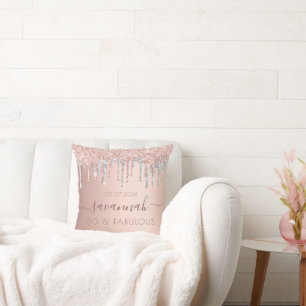 Coussin Fabuleux anniversaire rose or parties scintillant