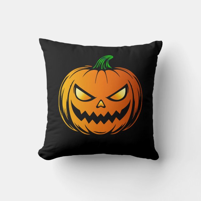 Coussin Face d'horreur Citrouille brillante - Halloween (Recto)