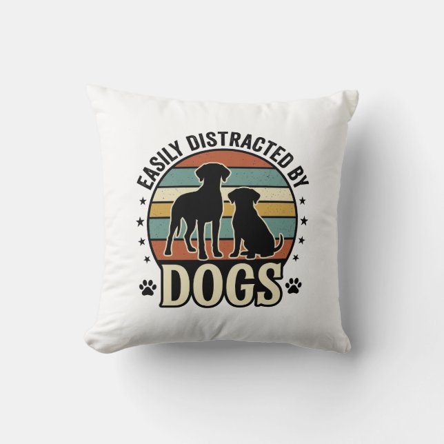 Coussin Facilement distrait par les chiens Design silhouet (Recto)
