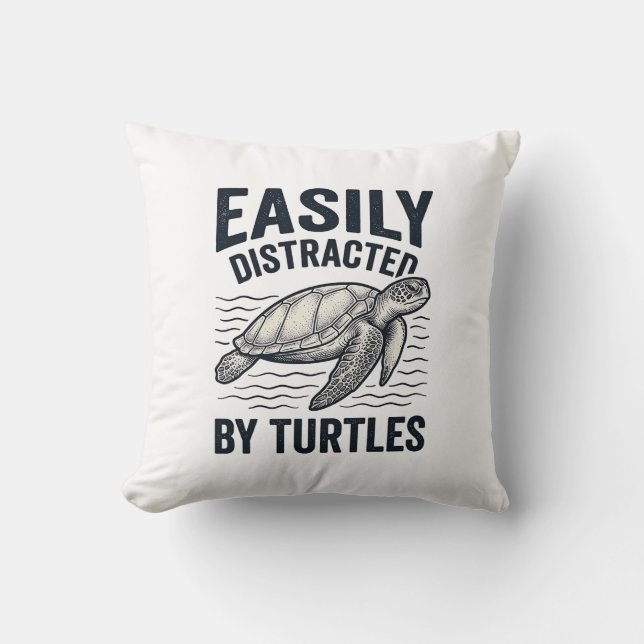 Coussin Facilement Distrait Par Les Tortues Design De T-Sh (Recto)