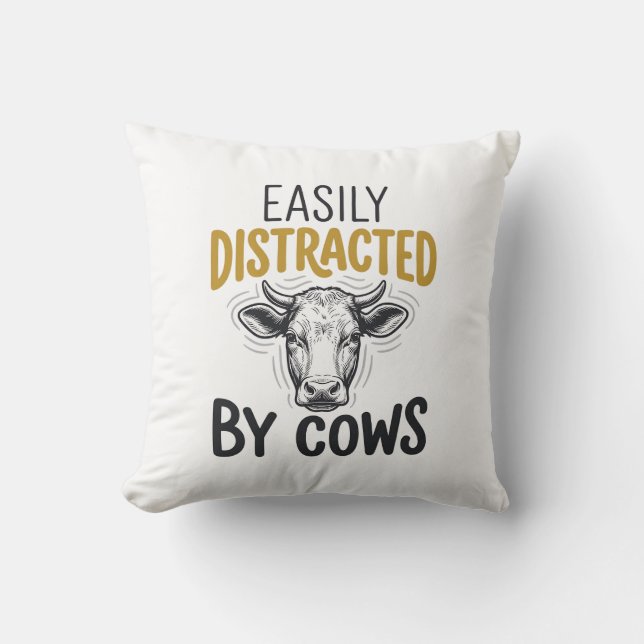Coussin Facilement Distrait Par Les Vaches Drôle De T-Shir (Recto)