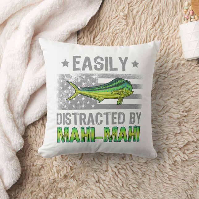 Coussin Facilement distrait par Mahi Mahi, pêcheur US Drap (Couverture)