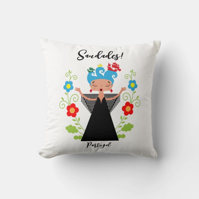 Coussin Fado chanteuse avec caravelle portugaise (Recto)