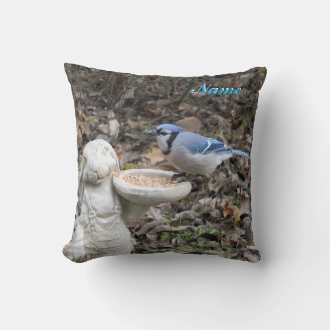 Coussin Faim Blue Jay Votre nom (Recto)