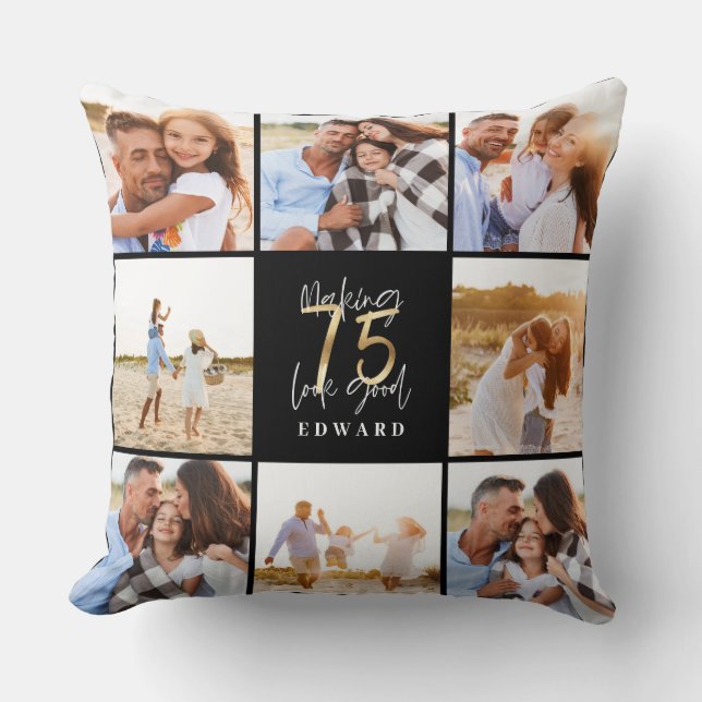 Coussin Faire 75 look bon or noir photo anniversaire (Recto)