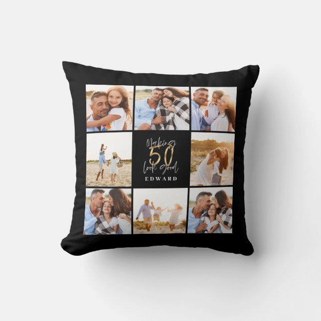 Coussin Faire paraître 50 beaux anniversaire de photo noir (Recto)