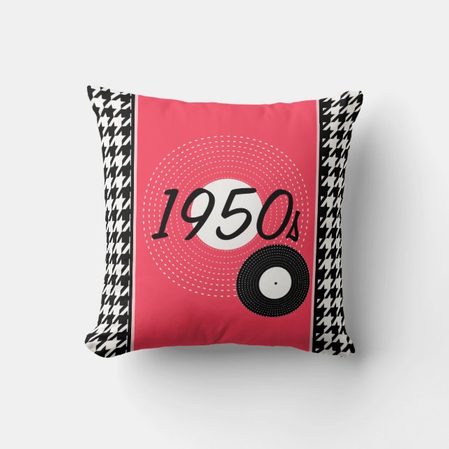 Coussin Faire-part à thème des années 1950 rose, noir et b (Recto)