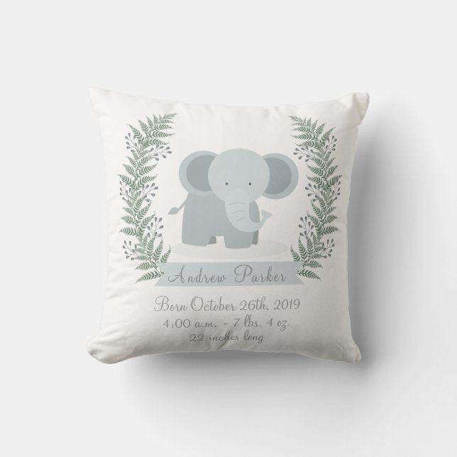 Coussin Faire-part de jungle d'éléphant de bébé (Recto)